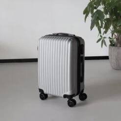 Handbagage Koffer 55cm Zilver 4 Wielen Trolley Met Pin Slot
