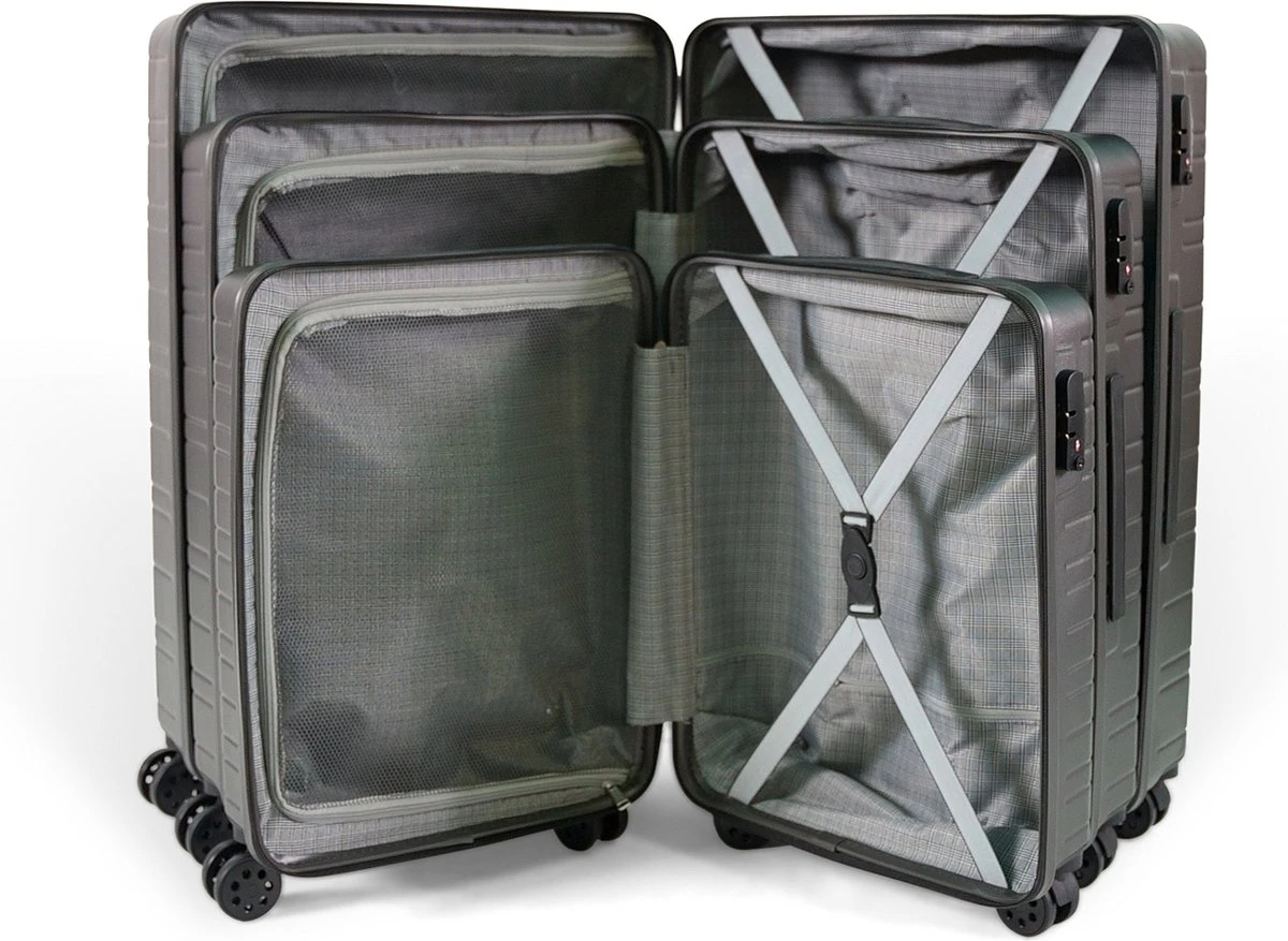 ©TROLLEYZ - Amsterdam No.9 - Kofferset 3 Delig - 55cm+69cm+78cm Met TSA Slot - Dubbele Wielen - 360° Spinners - 100% ABS - Reiskoffers In Cloudy Grey - Afbeelding 4