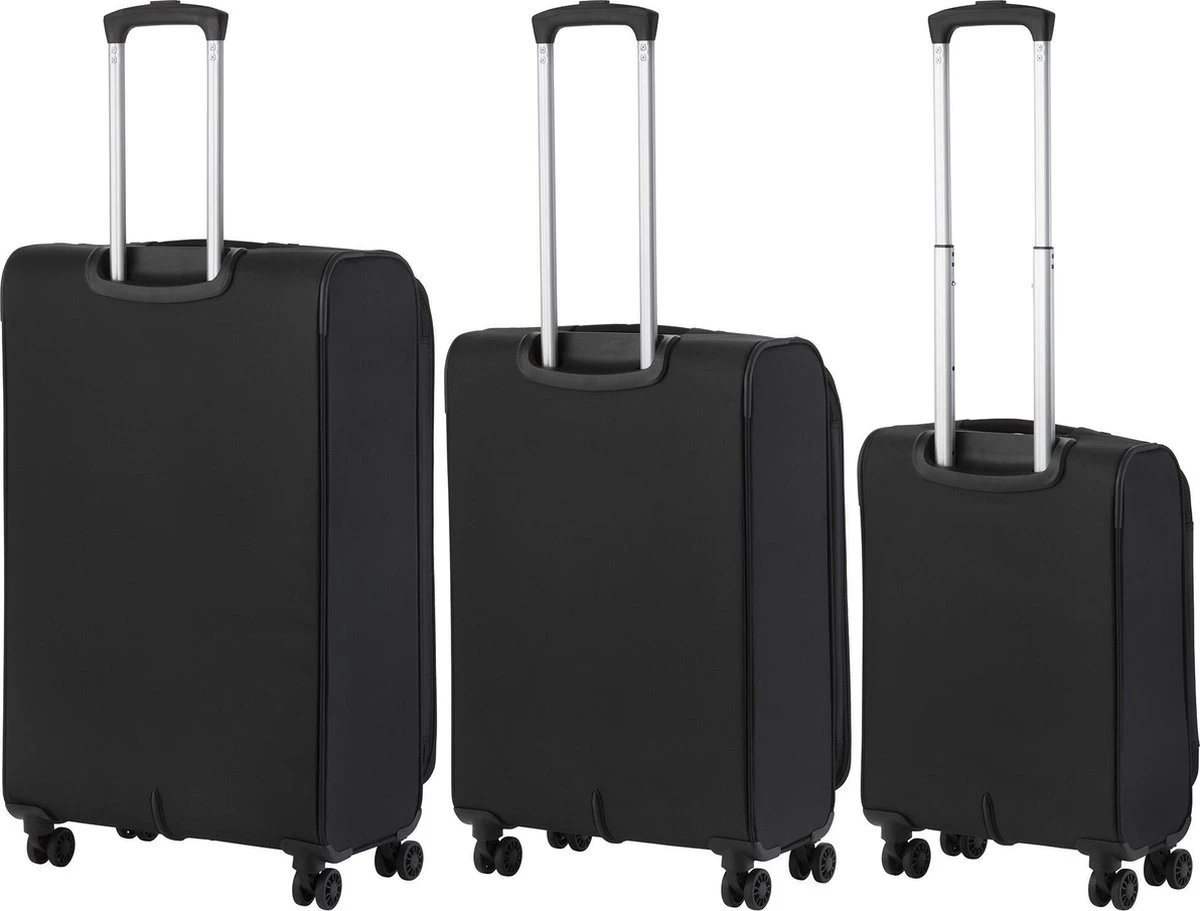 TravelZ Softspinner TSA Kofferset - 3-delige Zachte Trolleyset - Dubbele Wielen En Voorvakken Zwart - Afbeelding 2