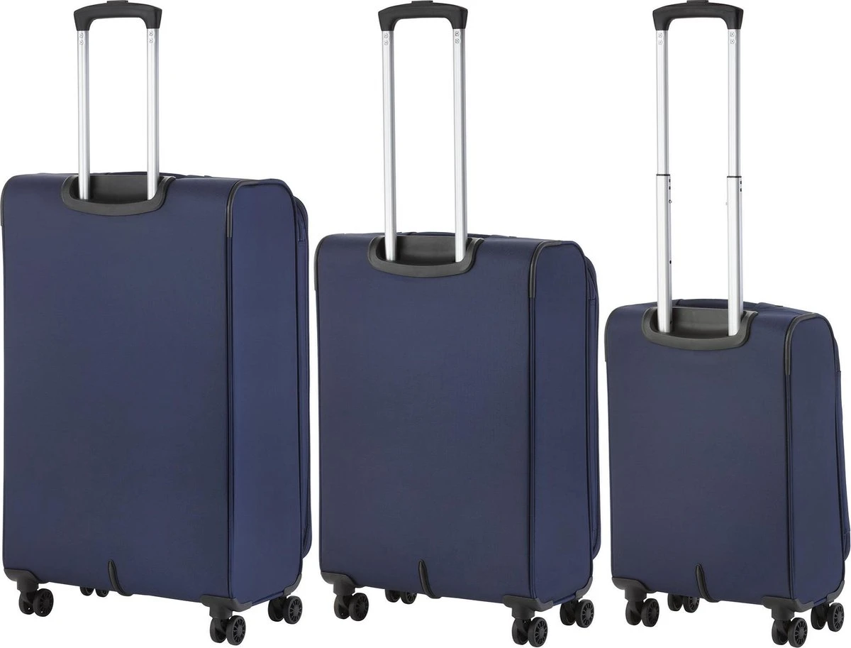 TravelZ Softspinner TSA Kofferset - 3-delige Zachte Trolleyset - Dubbele Wielen En Voorvakken Blauw - Afbeelding 2