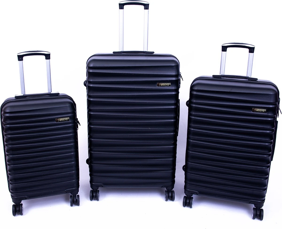 Tobeyz - Kofferset - 3-delig Zwart Handbagage - Verrijdbaar Op 4 Wielen - Stevig ABS - Lichtgewicht, Trolley