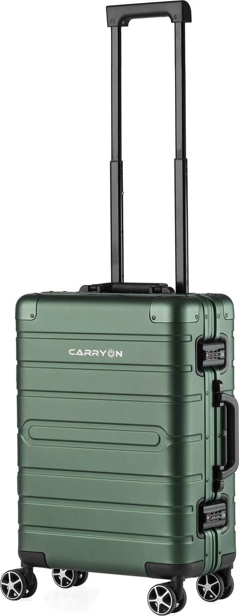 CarryOn ULD Handbagage - Luxe Aluminium Trolley 55cm - Dubbel TSA Slot - Dubbele Wielen - Groen