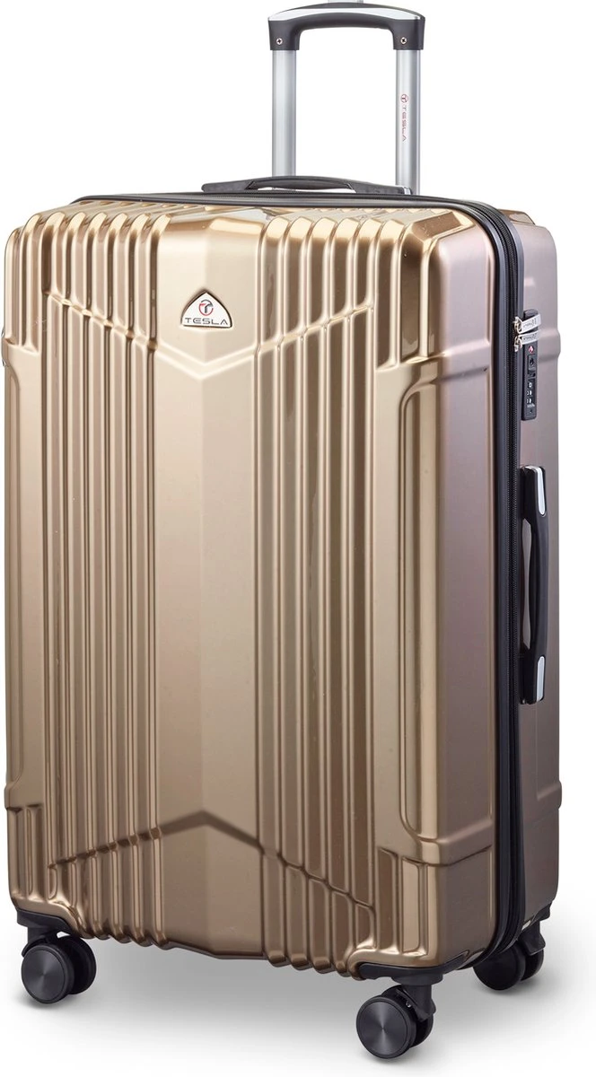 Tesla - Kofferset - 3-delig - 4 Wielen - Cijferslot - Goud - Afbeelding 5