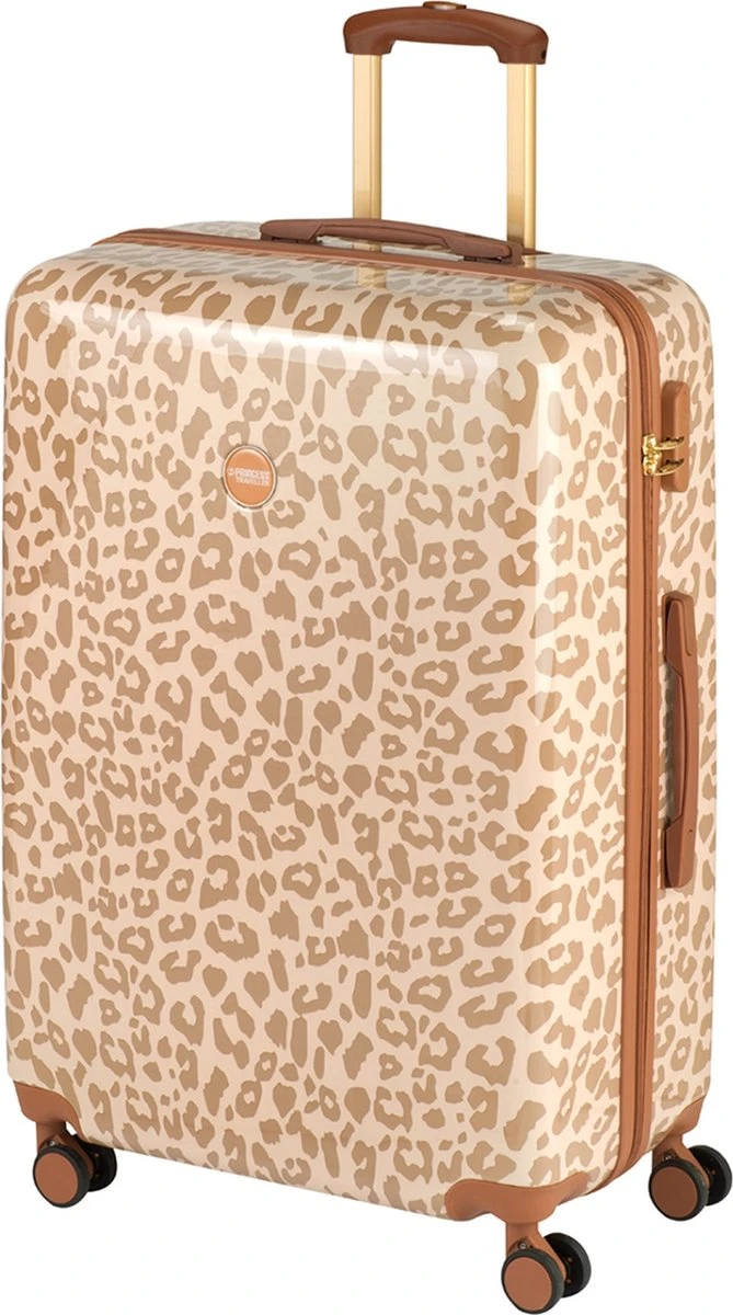 Princess Traveller Leopard - Reiskoffer - Crème/Taupe - L - 76cm - Afbeelding 7