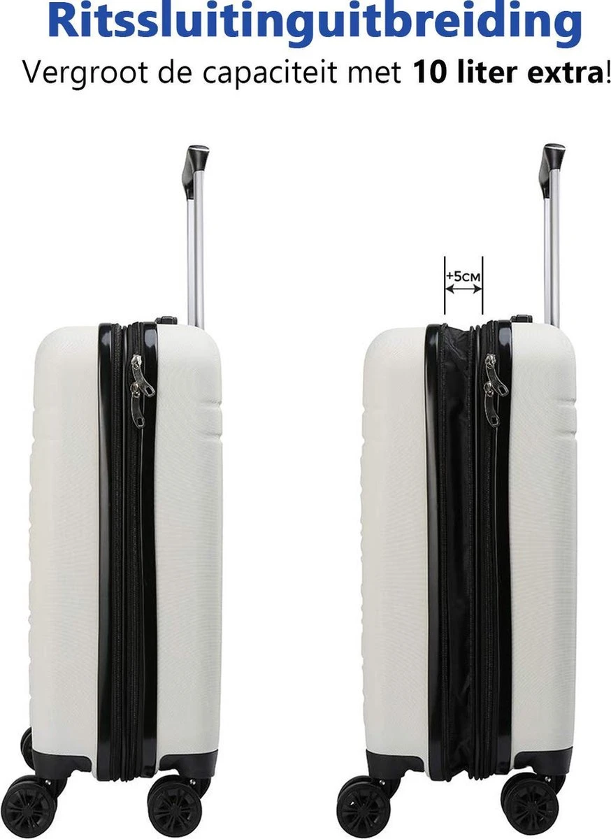 CabinMax Velocity Handbagage Koffer - Uitbreidbaar Trolley 44L - Harde Reiskoffer - 55x40x20/25 Cm - Lichtgewicht - Groot Capaciteit - Wit - Afbeelding 3