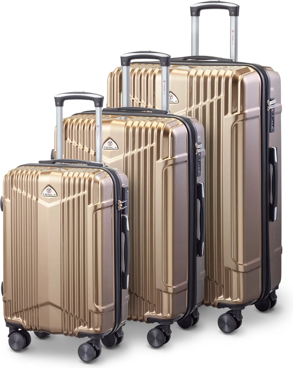 Tesla - Kofferset - 3-delig - 4 Wielen - Cijferslot - Goud