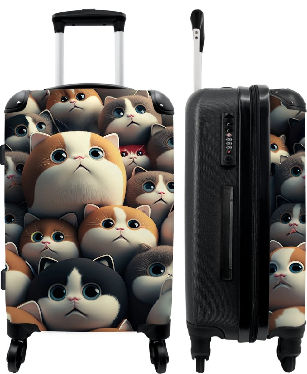 NoBoringSuitcases.com® Koffer Groot - Kat - Huisdieren - Poes - Bruin - Grijs - Trolley Koffer Met TSA-slot - Met Wielen - 90 Liter - Reiskoffer - 66 Cm